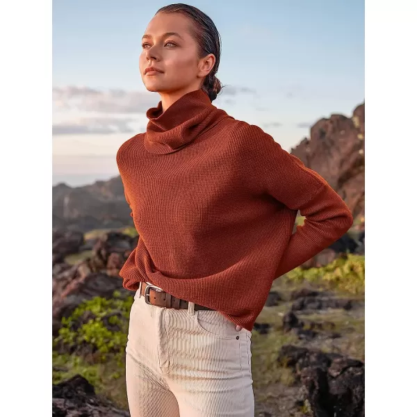 imageANRABESS Womens Long Sleeve Waffle Knit Sweater Button Down Open Front Casual Cardigan amp Detached TurtleneckRust