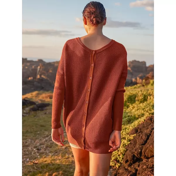 imageANRABESS Womens Long Sleeve Waffle Knit Sweater Button Down Open Front Casual Cardigan amp Detached TurtleneckRust