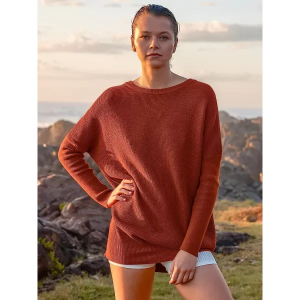 imageANRABESS Womens Long Sleeve Waffle Knit Sweater Button Down Open Front Casual Cardigan amp Detached TurtleneckRust