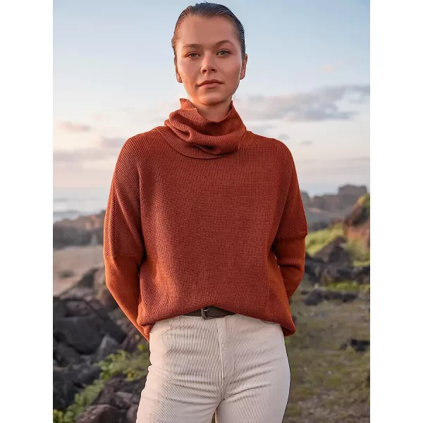 imageANRABESS Womens Long Sleeve Waffle Knit Sweater Button Down Open Front Casual Cardigan amp Detached TurtleneckRust