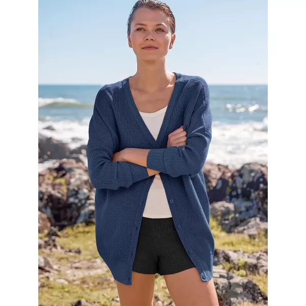 imageANRABESS Womens Long Sleeve Waffle Knit Sweater Button Down Open Front Casual Cardigan amp Detached TurtleneckVneck Dusty Blue