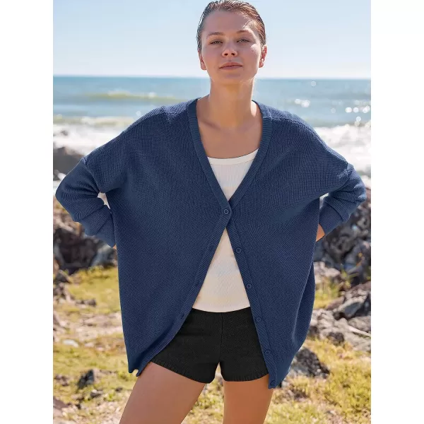 imageANRABESS Womens Long Sleeve Waffle Knit Sweater Button Down Open Front Casual Cardigan amp Detached TurtleneckVneck Dusty Blue