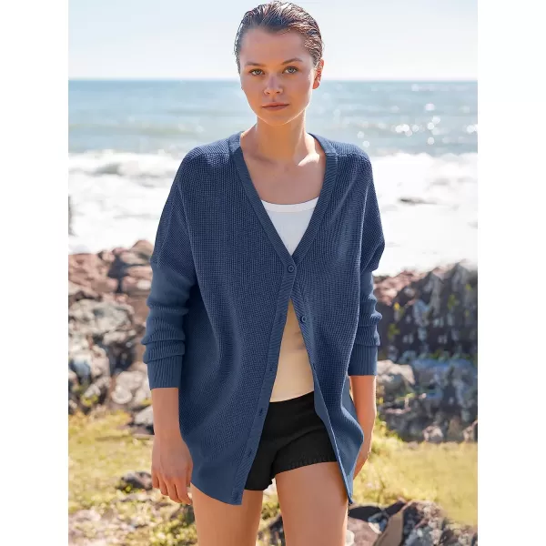 imageANRABESS Womens Long Sleeve Waffle Knit Sweater Button Down Open Front Casual Cardigan amp Detached TurtleneckVneck Dusty Blue