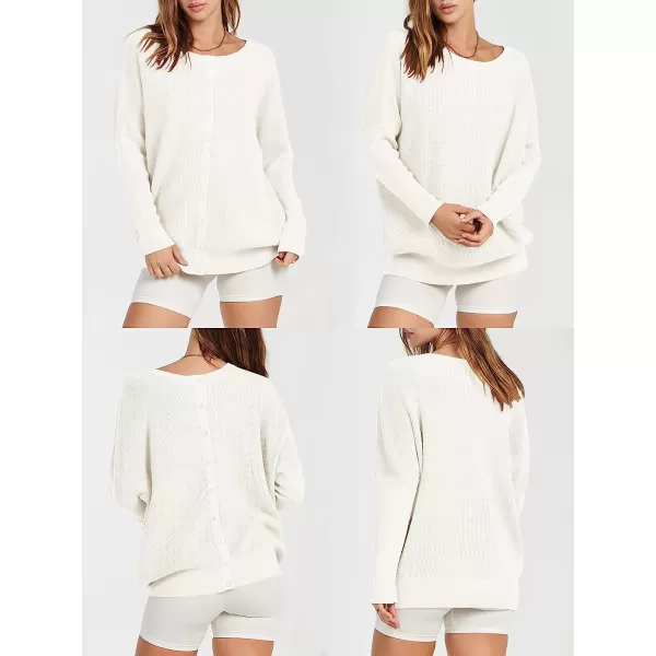 imageANRABESS Womens Long Sleeve Waffle Knit Sweater Button Down Open Front Casual Cardigan amp Detached TurtleneckWhite