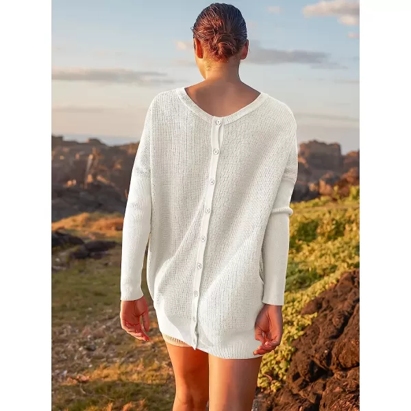 imageANRABESS Womens Long Sleeve Waffle Knit Sweater Button Down Open Front Casual Cardigan amp Detached TurtleneckWhite