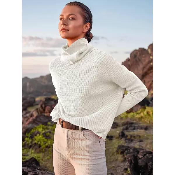 imageANRABESS Womens Long Sleeve Waffle Knit Sweater Button Down Open Front Casual Cardigan amp Detached TurtleneckWhite