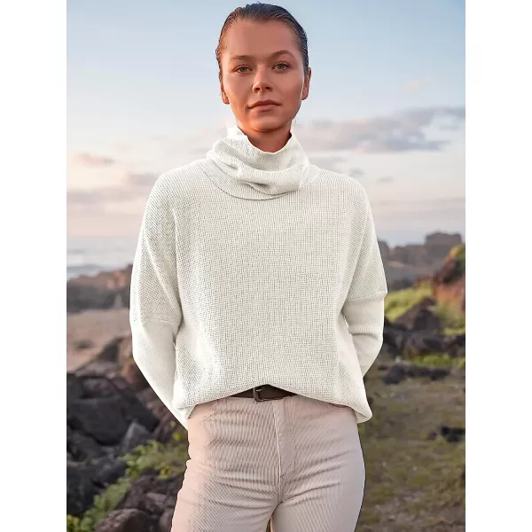 imageANRABESS Womens Long Sleeve Waffle Knit Sweater Button Down Open Front Casual Cardigan amp Detached TurtleneckWhite