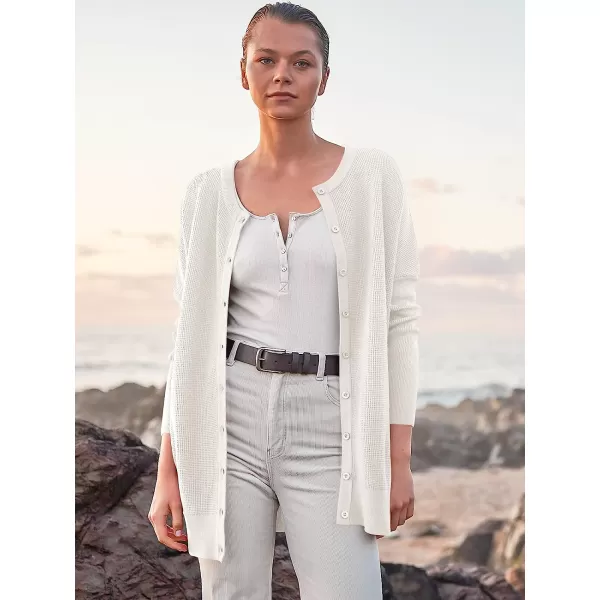 imageANRABESS Womens Long Sleeve Waffle Knit Sweater Button Down Open Front Casual Cardigan amp Detached TurtleneckWhite