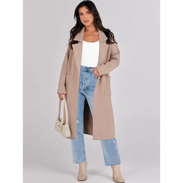 imageANRABESS Womens Long Sweater Coats Open Front Knit Cardigans Long Sleeve Lapel Oversized Fall Winter Coatigan JacketsKhaki