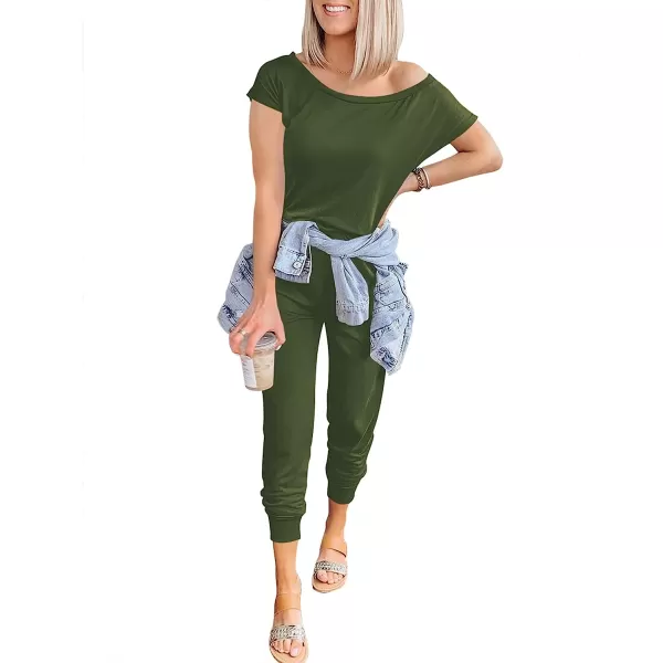 imageANRABESS Womens Loose Casual Off Shoulder Elastic Waist Stretchy Long Romper Jumpsuit01armygreen