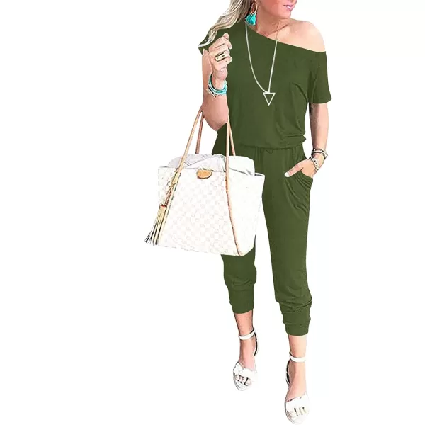 imageANRABESS Womens Loose Casual Off Shoulder Elastic Waist Stretchy Long Romper Jumpsuit01armygreen