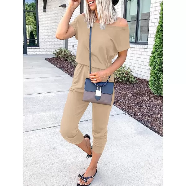 imageANRABESS Womens Loose Casual Off Shoulder Elastic Waist Stretchy Long Romper Jumpsuit01khaki