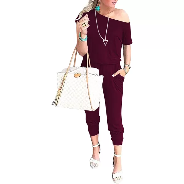 imageANRABESS Womens Loose Casual Off Shoulder Elastic Waist Stretchy Long Romper Jumpsuit01red