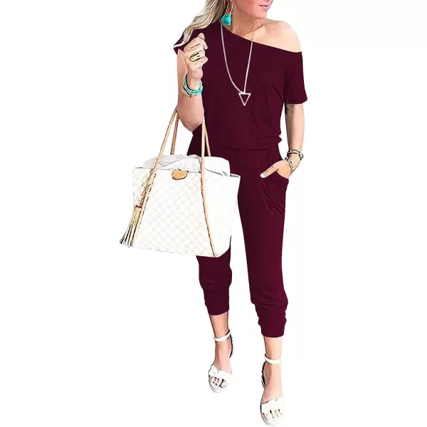 imageANRABESS Womens Loose Casual Off Shoulder Elastic Waist Stretchy Long Romper Jumpsuit01red