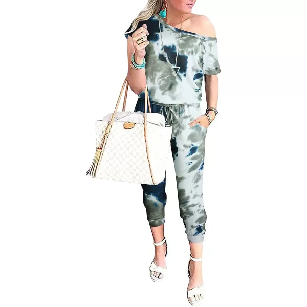 imageANRABESS Womens Loose Casual Off Shoulder Elastic Waist Stretchy Long Romper Jumpsuit01tie Dye Green