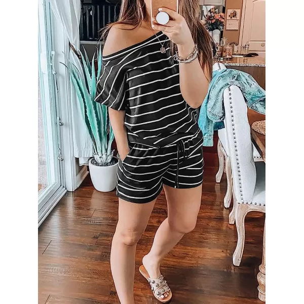 imageANRABESS Womens Loose Casual Off Shoulder Elastic Waist Stretchy Long Romper Jumpsuit05blackampwhite