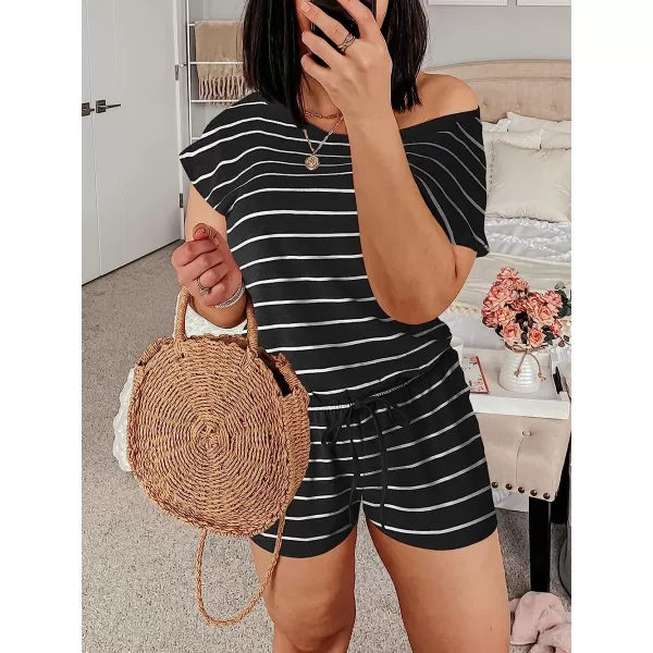 imageANRABESS Womens Loose Casual Off Shoulder Elastic Waist Stretchy Long Romper Jumpsuit05blackampwhite