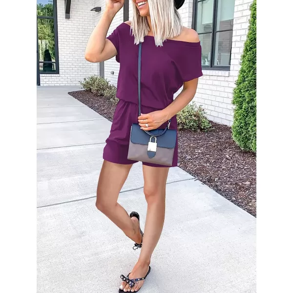 imageANRABESS Womens Loose Casual Off Shoulder Elastic Waist Stretchy Long Romper Jumpsuit05fushia