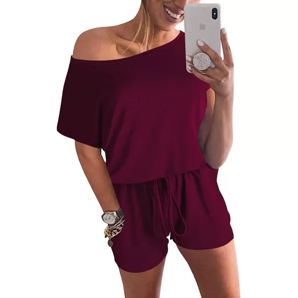 imageANRABESS Womens Loose Casual Off Shoulder Elastic Waist Stretchy Long Romper Jumpsuit05red