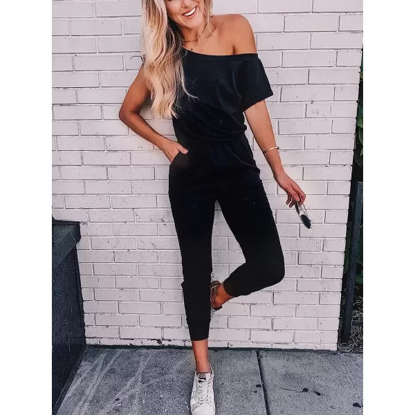 imageANRABESS Womens Loose Casual Off Shoulder Elastic Waist Stretchy Long Romper JumpsuitBlack