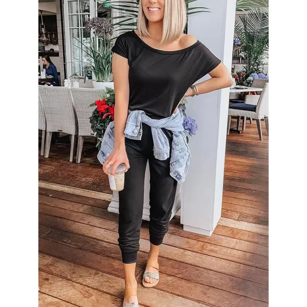 imageANRABESS Womens Loose Casual Off Shoulder Elastic Waist Stretchy Long Romper JumpsuitBlack