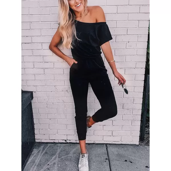 imageANRABESS Womens Loose Casual Off Shoulder Elastic Waist Stretchy Long Romper JumpsuitBlack