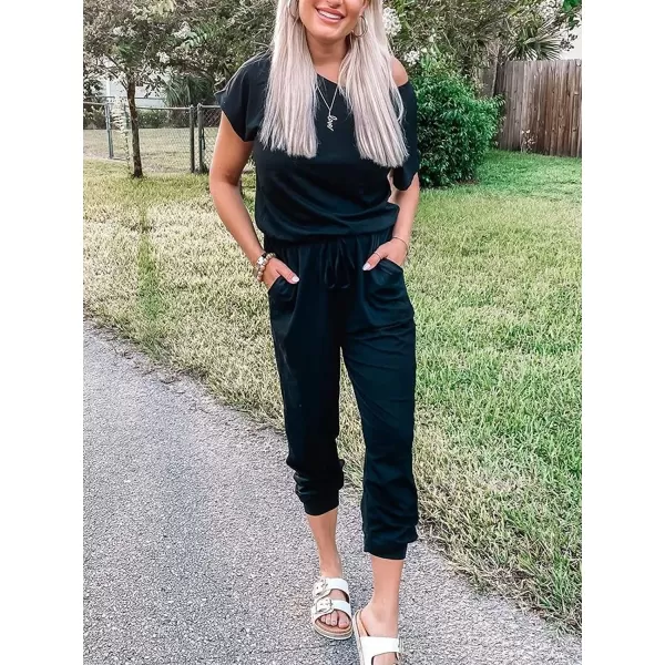 imageANRABESS Womens Loose Casual Off Shoulder Elastic Waist Stretchy Long Romper JumpsuitBlack