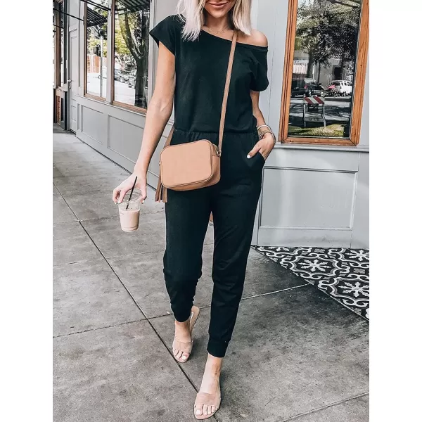 imageANRABESS Womens Loose Casual Off Shoulder Elastic Waist Stretchy Long Romper JumpsuitBlack