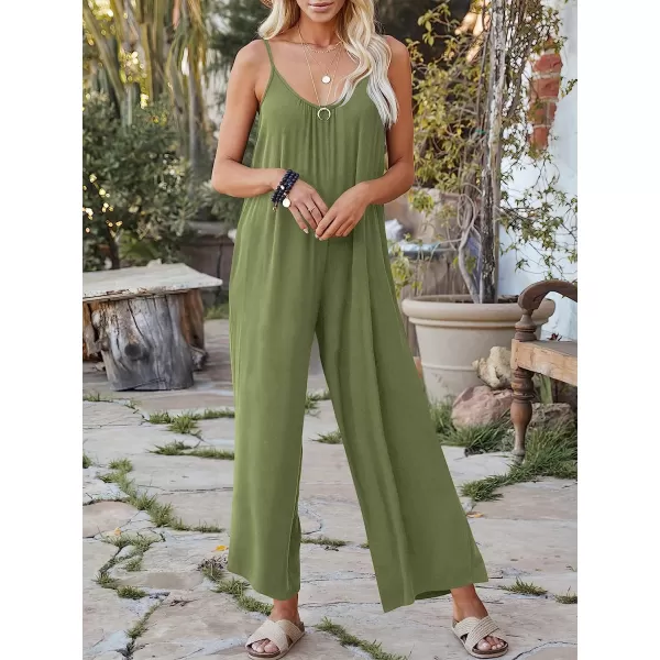 imageANRABESS Womens Loose Casual Sleeveless Adjustable Spaghetti Strap Jumpsuits Stretchy Wide Leg Rompers with Pockets03 Armygreen