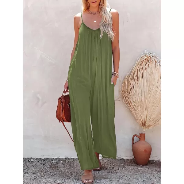 imageANRABESS Womens Loose Casual Sleeveless Adjustable Spaghetti Strap Jumpsuits Stretchy Wide Leg Rompers with Pockets03 Armygreen