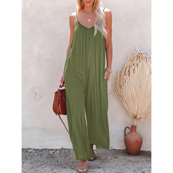 imageANRABESS Womens Loose Casual Sleeveless Adjustable Spaghetti Strap Jumpsuits Stretchy Wide Leg Rompers with Pockets03 Armygreen