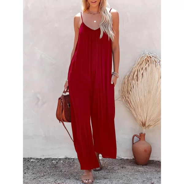 imageANRABESS Womens Loose Casual Sleeveless Adjustable Spaghetti Strap Jumpsuits Stretchy Wide Leg Rompers with Pockets04 Red