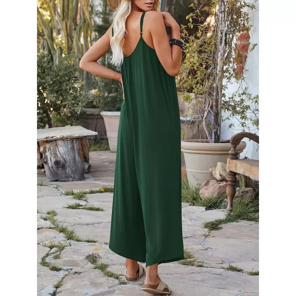 imageANRABESS Womens Loose Casual Sleeveless Adjustable Spaghetti Strap Jumpsuits Stretchy Wide Leg Rompers with PocketsDeep Green