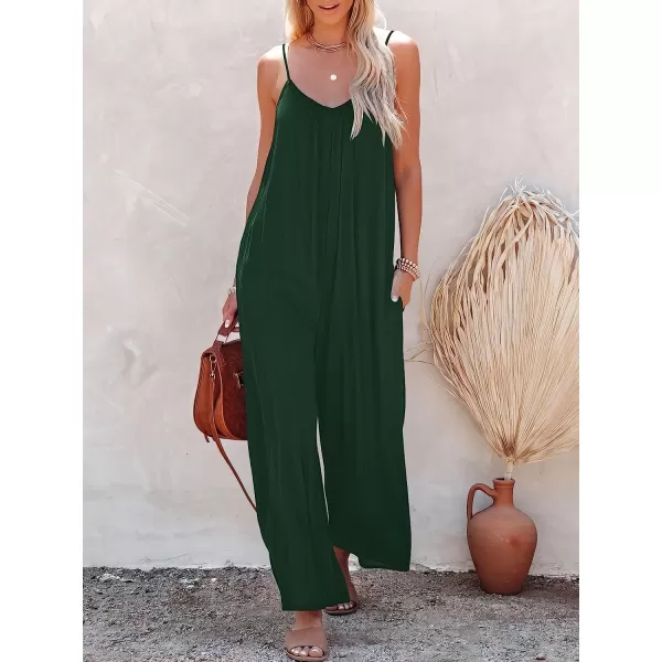 imageANRABESS Womens Loose Casual Sleeveless Adjustable Spaghetti Strap Jumpsuits Stretchy Wide Leg Rompers with PocketsDeep Green