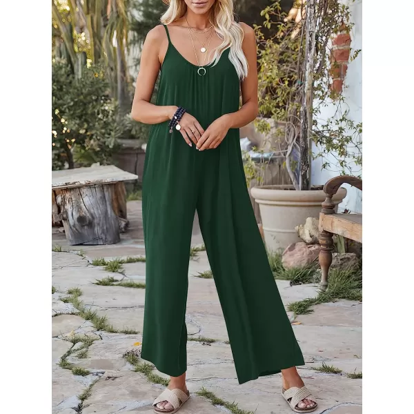 imageANRABESS Womens Loose Casual Sleeveless Adjustable Spaghetti Strap Jumpsuits Stretchy Wide Leg Rompers with PocketsDeep Green