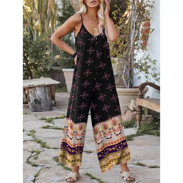 imageANRABESS Womens Loose Casual Sleeveless Adjustable Spaghetti Strap Jumpsuits Stretchy Wide Leg Rompers with PocketsFloral Black 2