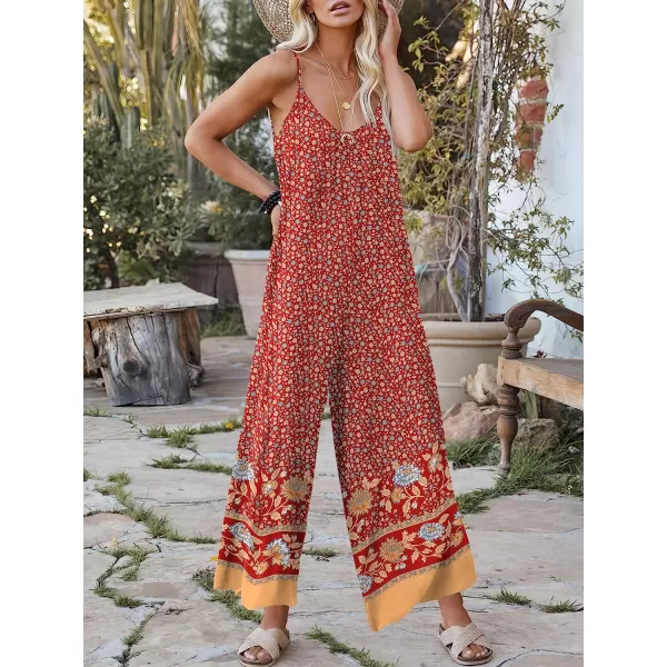imageANRABESS Womens Loose Casual Sleeveless Adjustable Spaghetti Strap Jumpsuits Stretchy Wide Leg Rompers with PocketsFloral Red 2