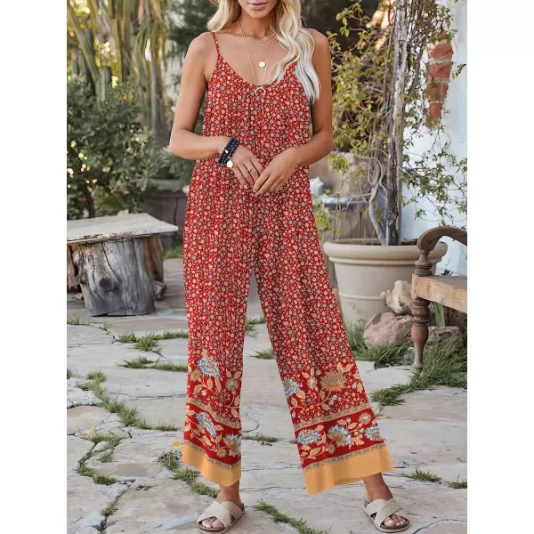 imageANRABESS Womens Loose Casual Sleeveless Adjustable Spaghetti Strap Jumpsuits Stretchy Wide Leg Rompers with PocketsFloral Red 2