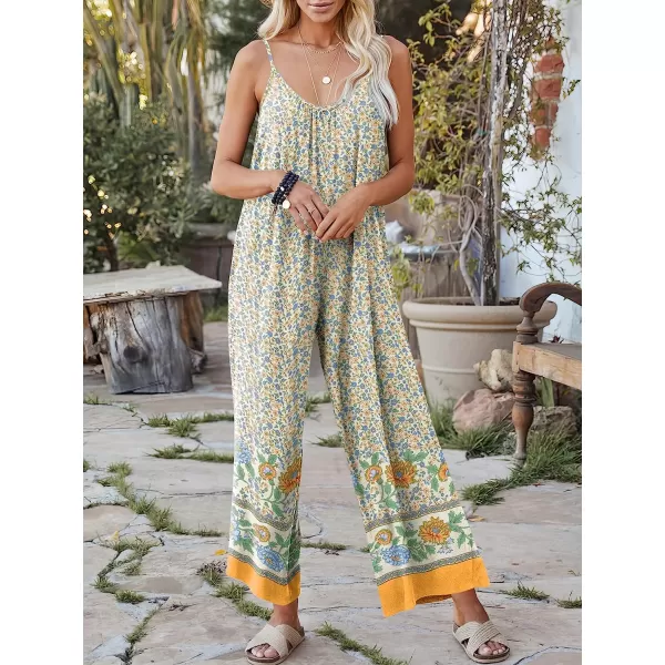 imageANRABESS Womens Loose Casual Sleeveless Adjustable Spaghetti Strap Jumpsuits Stretchy Wide Leg Rompers with PocketsFloral Yellow 2