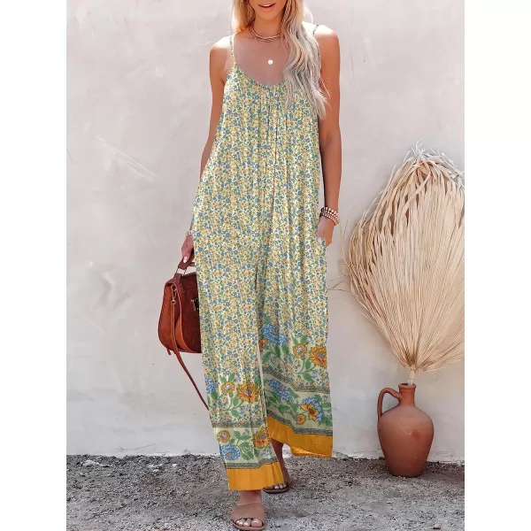 imageANRABESS Womens Loose Casual Sleeveless Adjustable Spaghetti Strap Jumpsuits Stretchy Wide Leg Rompers with PocketsFloral Yellow 2