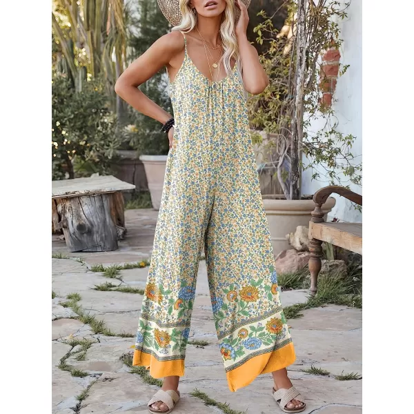 imageANRABESS Womens Loose Casual Sleeveless Adjustable Spaghetti Strap Jumpsuits Stretchy Wide Leg Rompers with PocketsFloral Yellow 2