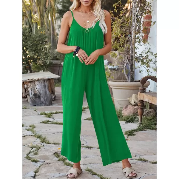 imageANRABESS Womens Loose Casual Sleeveless Adjustable Spaghetti Strap Jumpsuits Stretchy Wide Leg Rompers with PocketsGrass