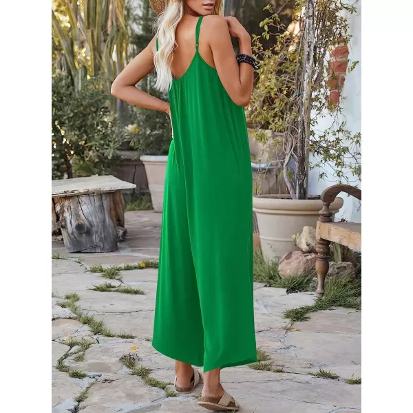 imageANRABESS Womens Loose Casual Sleeveless Adjustable Spaghetti Strap Jumpsuits Stretchy Wide Leg Rompers with PocketsGrass