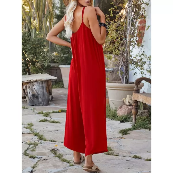 imageANRABESS Womens Loose Casual Sleeveless Adjustable Spaghetti Strap Jumpsuits Stretchy Wide Leg Rompers with PocketsRed