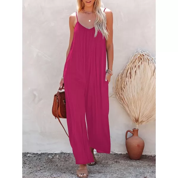 imageANRABESS Womens Loose Casual Sleeveless Adjustable Spaghetti Strap Jumpsuits Stretchy Wide Leg Rompers with PocketsRose