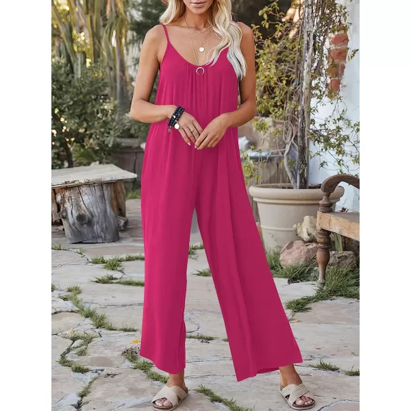 imageANRABESS Womens Loose Casual Sleeveless Adjustable Spaghetti Strap Jumpsuits Stretchy Wide Leg Rompers with PocketsRose