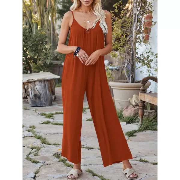 imageANRABESS Womens Loose Casual Sleeveless Adjustable Spaghetti Strap Jumpsuits Stretchy Wide Leg Rompers with PocketsRust