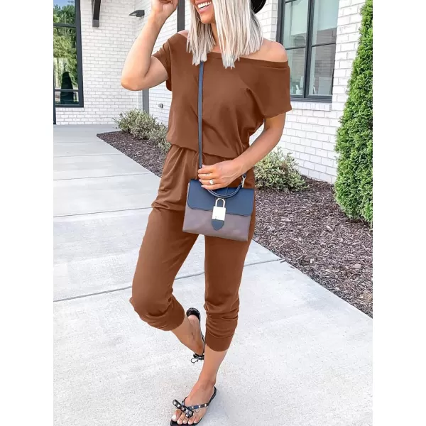 imageANRABESS Womens Loose Summer Casual Off Shoulder Elastic Waist Stretchy Long Romper Jumpsuit01brick Red