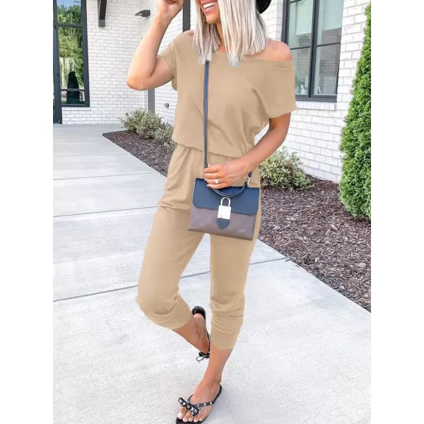 imageANRABESS Womens Loose Summer Casual Off Shoulder Elastic Waist Stretchy Long Romper Jumpsuit01khaki