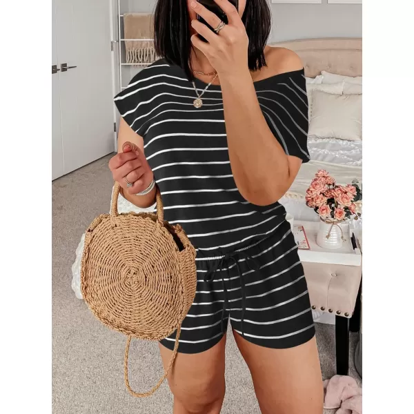 imageANRABESS Womens Loose Summer Casual Off Shoulder Elastic Waist Stretchy Long Romper Jumpsuit05blackampwhite